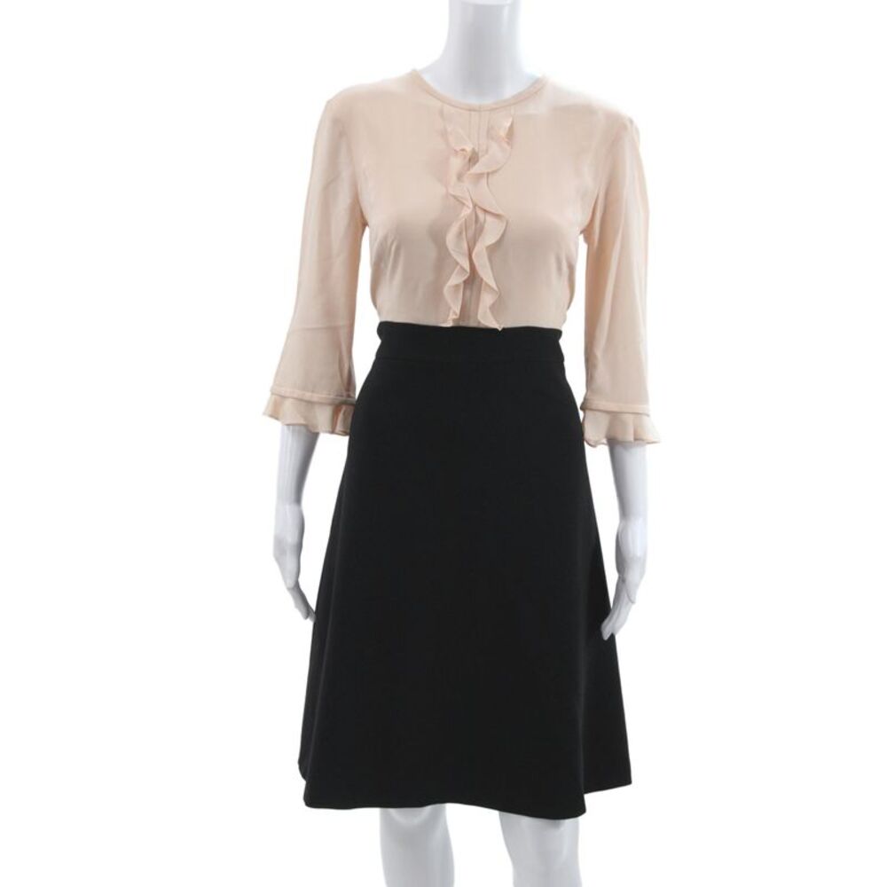 Marccain Women Sheath Dress Beige Silk Colorblock 3/4 Sleeve Round Neck Size M